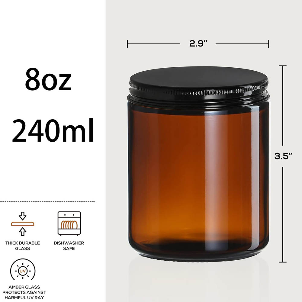 8oz Amber Glass Jars with Blac - Candle Making Jars With Lids ulasan dan harga